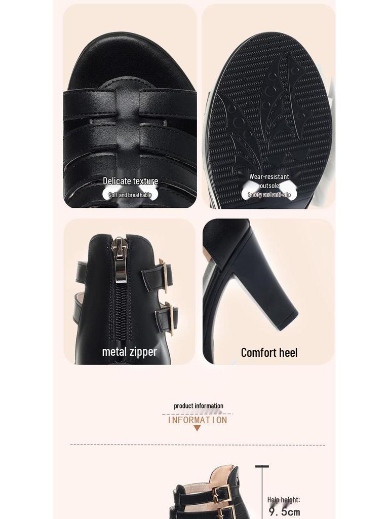 Женские летние 2025 года сандалии на высоком каблуке в римском стиле, с открытым носком, на платформе, кожаные