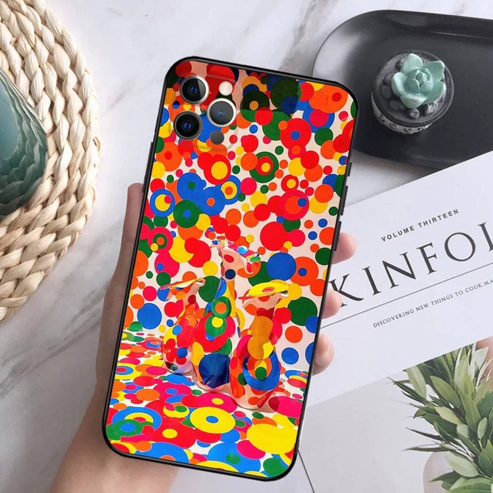 Painting Yayoi Art Kusama Phone Case For iPhone 16,15,14,13,12 Mini 11 Pro XR,X,XS,MAX 7,8 Plus Silicone Cover Soft Black