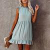 Women Plus Size Dress Sleeveless Sundresses Elegant Vintage Ladies Ruffle Beach Blue Mini Dresses Vestido