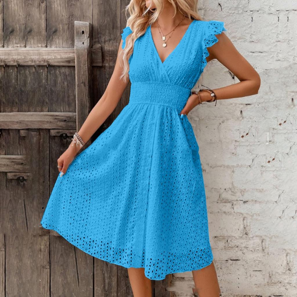 Женский летний кружевной сарафан с v-образным вырезом и запахом, с рюшами и рукавами в стиле бохо, с цветочным принтом и эластичной резинкой на талии, милые короткие платья