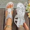 Fashion Plus Size 36-46 Women Shoe Rhinestone Flat Sandals Elastic Band Beach Shoes for Women Fashion Casual Open Toe Sandalias De Mujer