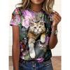 2024 Top Women 3D Cute Cat Printed Women's T-Shirt Oversized T-Shirt Korean Popular Clothes Women Clothing Short Sleeve Blouse