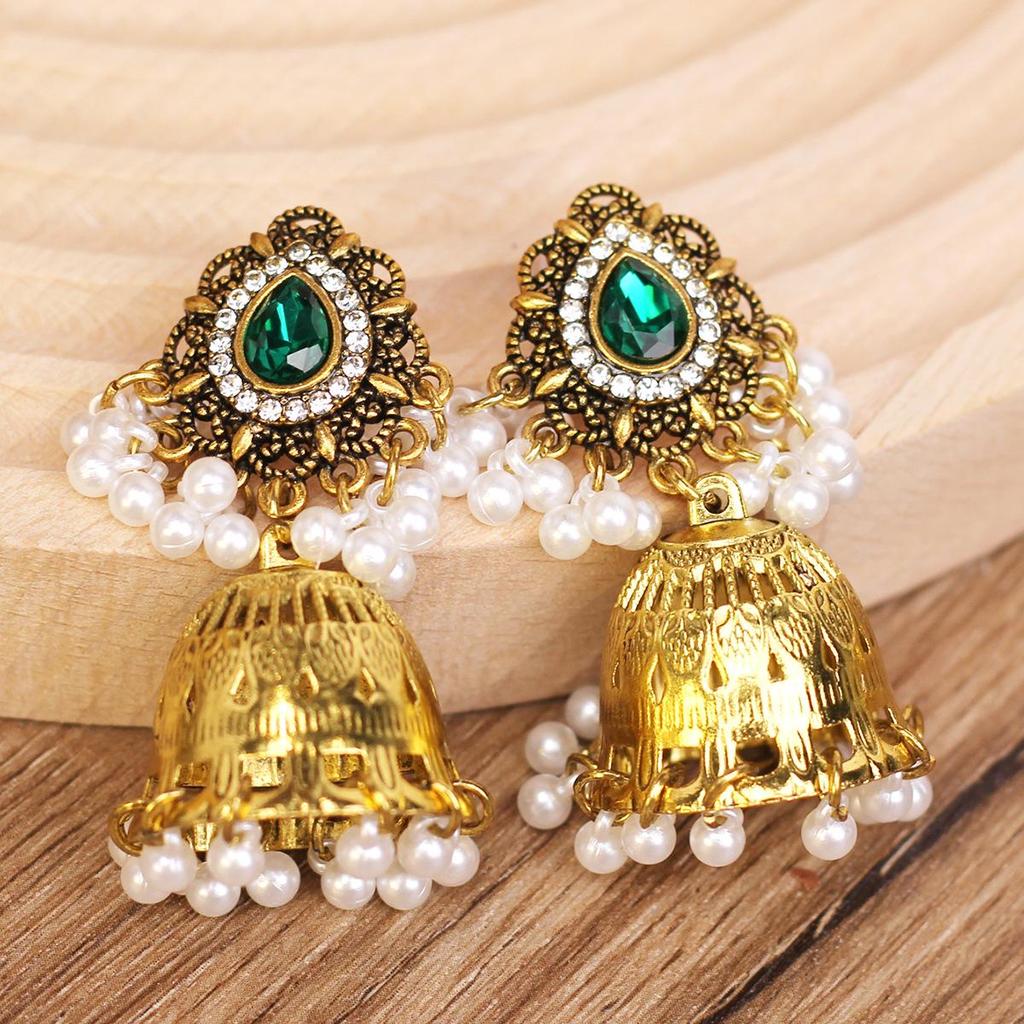 Европейско-американские богемные этнические серьги с бусинами и стразами в форме колокольчиков - Смелый ретро-стиль