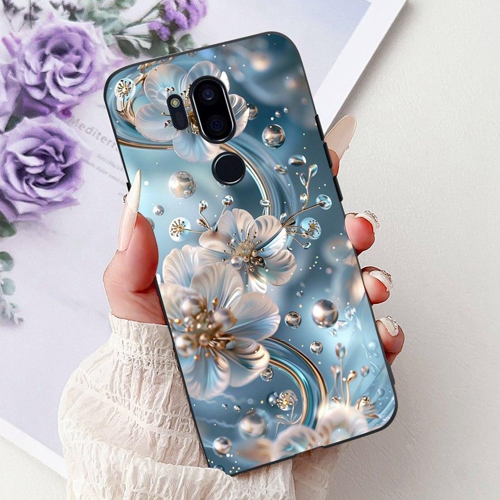 Чехол для LG G7 ThinQ Черный Силикон Милый Кот Модные Цветы Крутая Расписная Задняя Крышка Для Телефона LG G7ThinQ LMG710EM