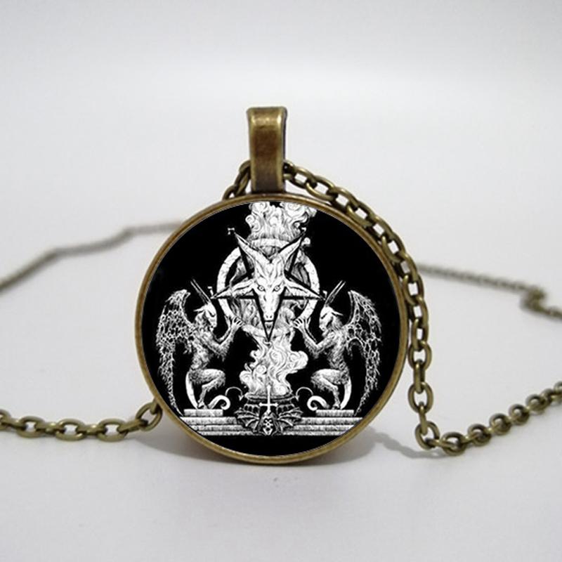 Satanic Goat Necklace Glass Dome Pendant Satanic Church Jewelry Inverted Pentagram Pendant Necklace