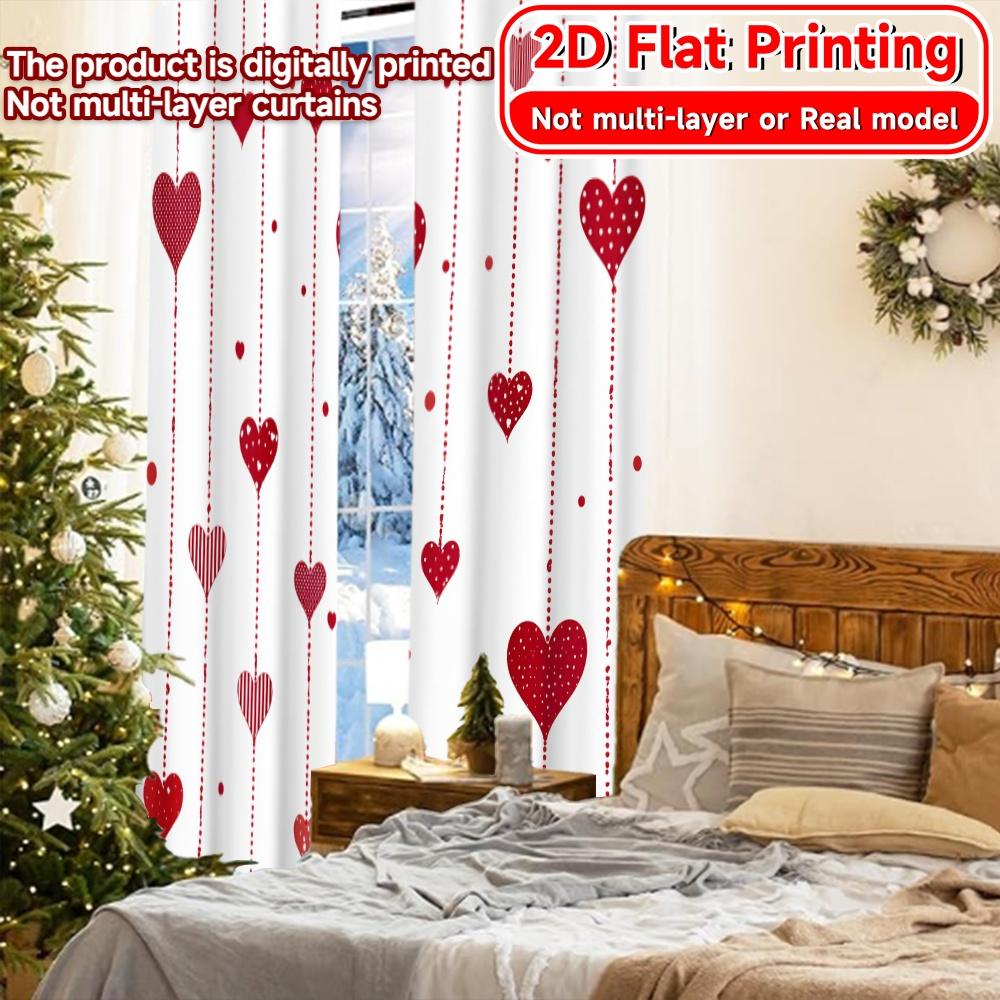 2D Flat Printing 2pcs Hanging Hearts Chic Contemporary Curtains Durable 100% Polyester Fabric Curtains Decorations Outdoor