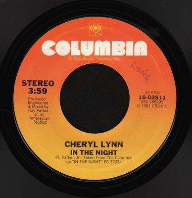 7-дюймовая пластинка CHERYL LYNN - In The Night 1802511 Columbia 1981 US Soul/Funk Б/у