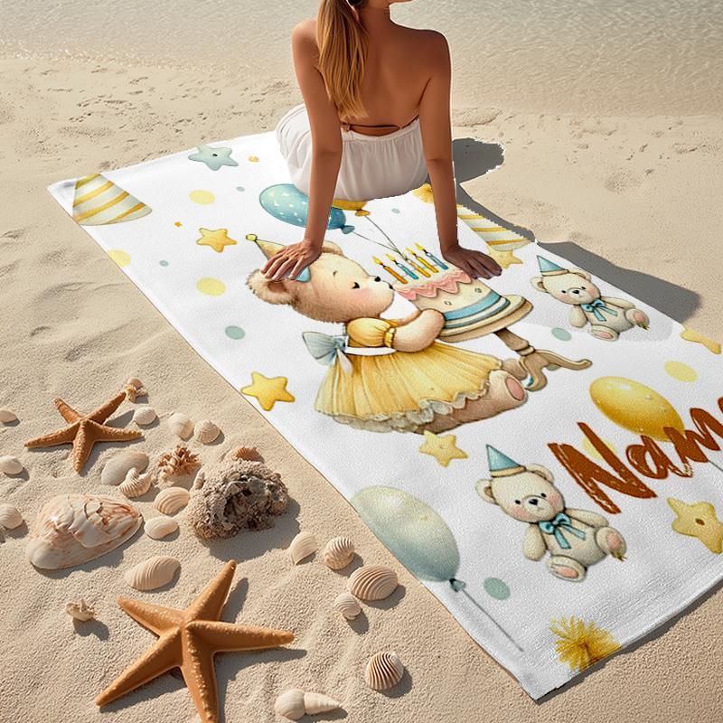 Custom Name Ultra-Soft Beach Towel with Bear Theme,Ideal for Pool - Camping, Diving - Perfect Travel Essential, Vibrant Beach Towel.