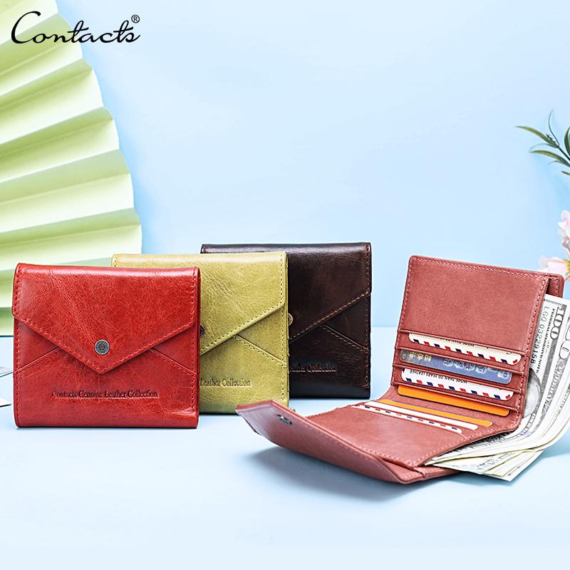 Женский кошелек из натуральной кожи CONTACT'S, короткий дизайнерский женский кошелек на молнии с держателем для карт, женская сумка для денег, карман для монет