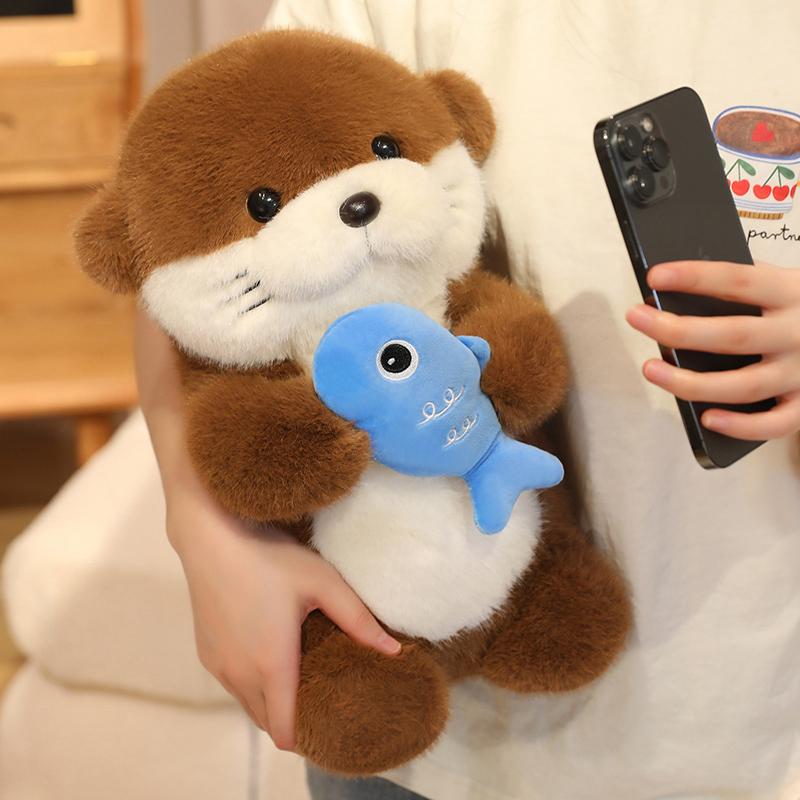 Kawaii  Otters Hold Fish Animals Plush Toys Soft Dolls Comfortable Fabric Office Soft  Pillow Cartoon Dolls Girls Birthday Gifts