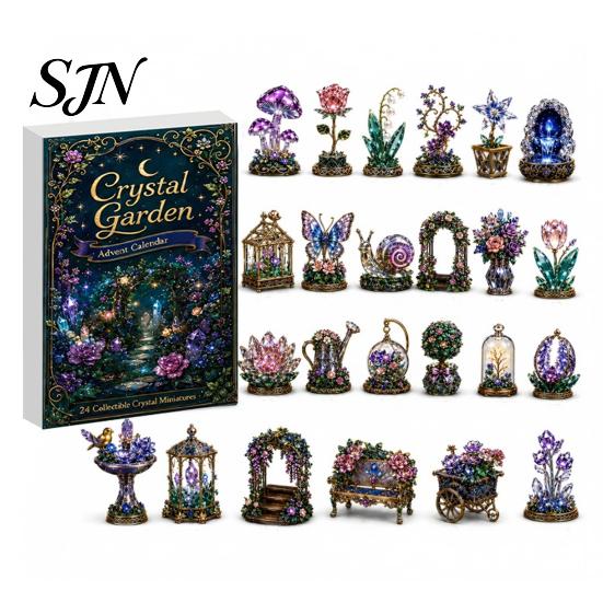 Holiday Gift for Magic Lovers Fantasy Advent Calendar Box with 24 Mini Acrylic 2D Ornaments, Christmas Countdown Kids Desktop Micro Landscape