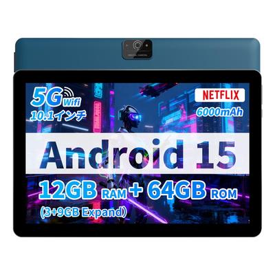 Android 15 12 ГБ ОЗУ установлено 9 ГБ 64 ГБ 1280x800 Двойной Двойной 10-дюймовый планшет, (3 ГБ + расширяемый), ПЗУ, 6000 мАч, IPS, Динамики, Камеры, Type-C (синий)