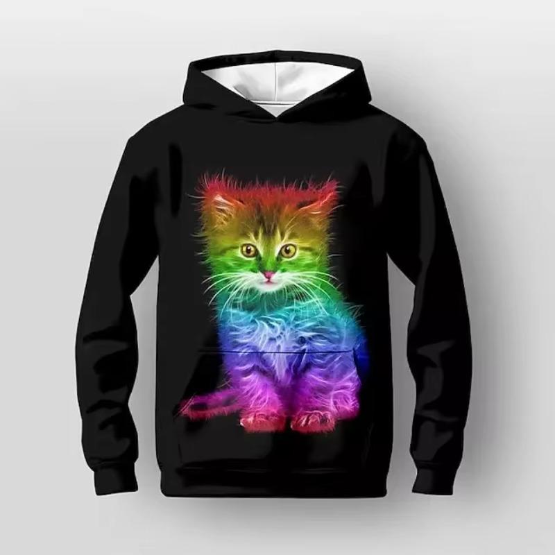 Девочки 3D графика Мультфильм кот Толстовка Длинный рукав 3D принт Осень Зима Активный Мода Милый Полиэстер Дети На открытом воздухе На каждый день Повседневные