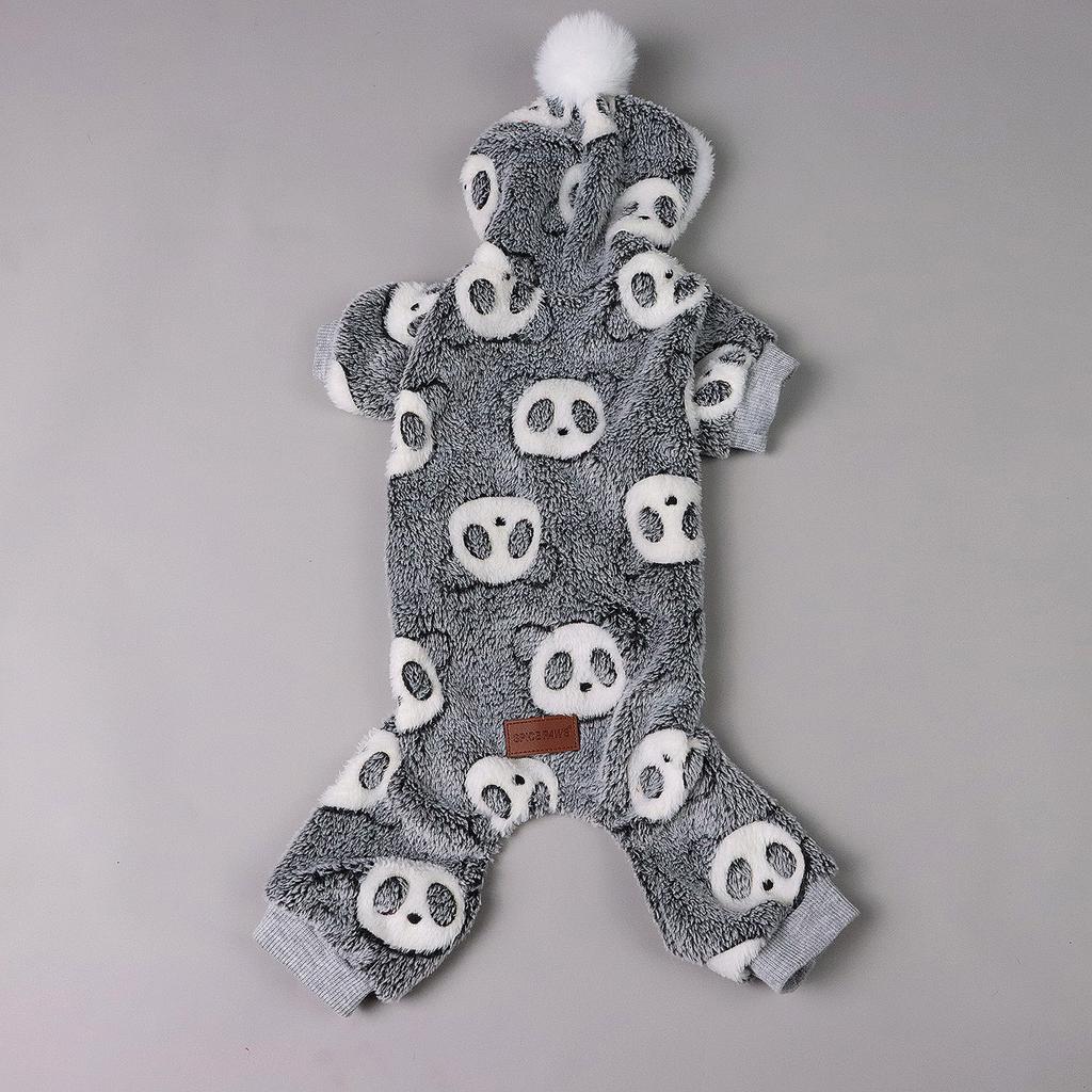 Plush Dog Pajamas for Small Dogs Girl Winter Warm Puppy Pjs Fleece Clothes Sweater Outfit Cold Weather Dog Cute Panda Pet Onesie