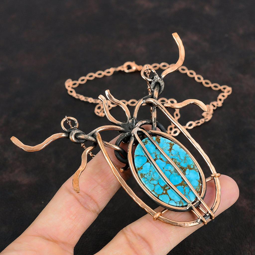 Tibetan Turquoise Copper Necklace Wire Wrapped Necklace Handmade Adjustable Chain Necklace Gemstone Copper Wire Wrap Jewelry Gifts For Women