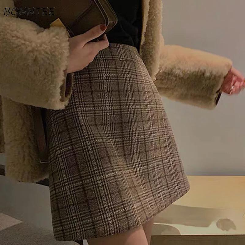 Skirts Women Plaid Slim Korean Style Casual All-match High Waisted Spring-autumn Comfortable Student Club Female Harajuku