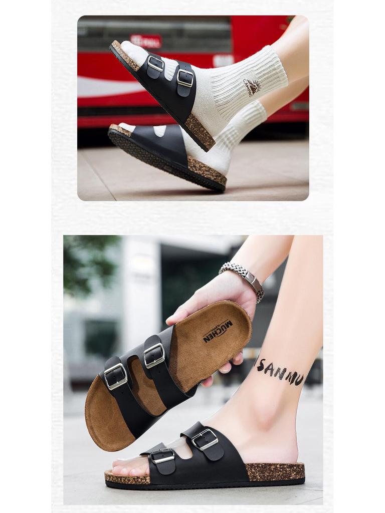 Мужские сандалии Birkenstock с двумя пряжками и открытым носом - Летняя повседневная уличная обувь Шлепанцы