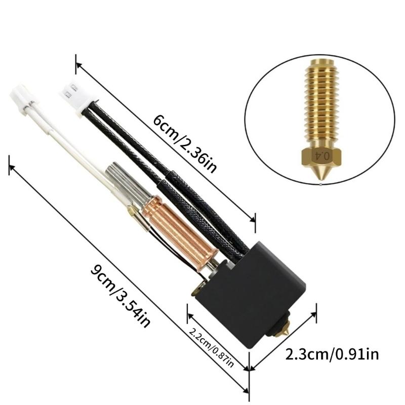 Hotend Assembly Heat End Kit For 3D Printer Includes Heating Block, Rod, And Thermistor 0.4 Printhead