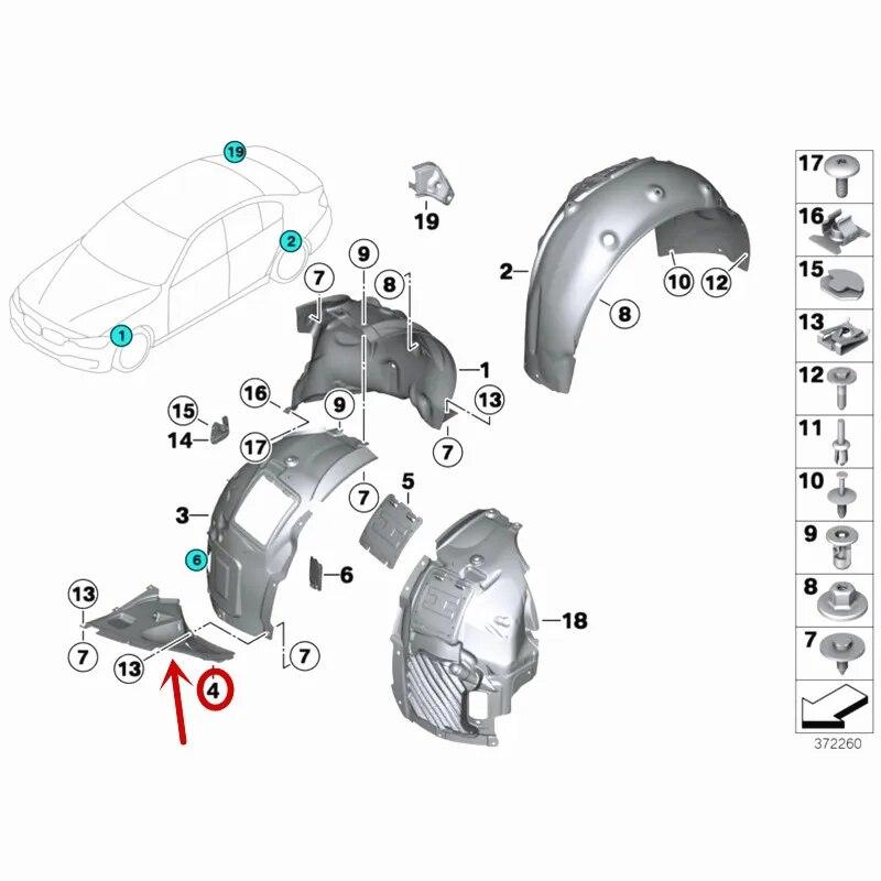 51717260739 51717260740 Передний брызговик, внутренний подкрылок для BMW 3' F30 F35 316I 318I 320I 2012-2018