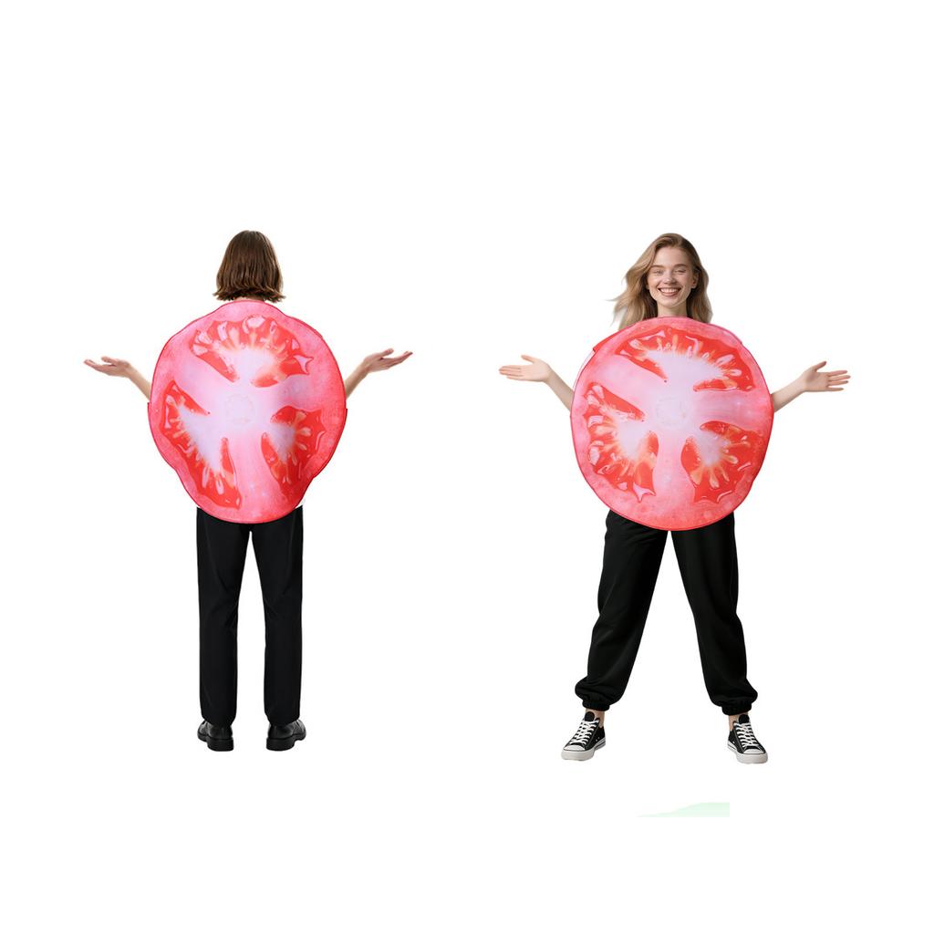 Фруктовые дольки, одетые как детские овощи, помидоры, сценические костюмы