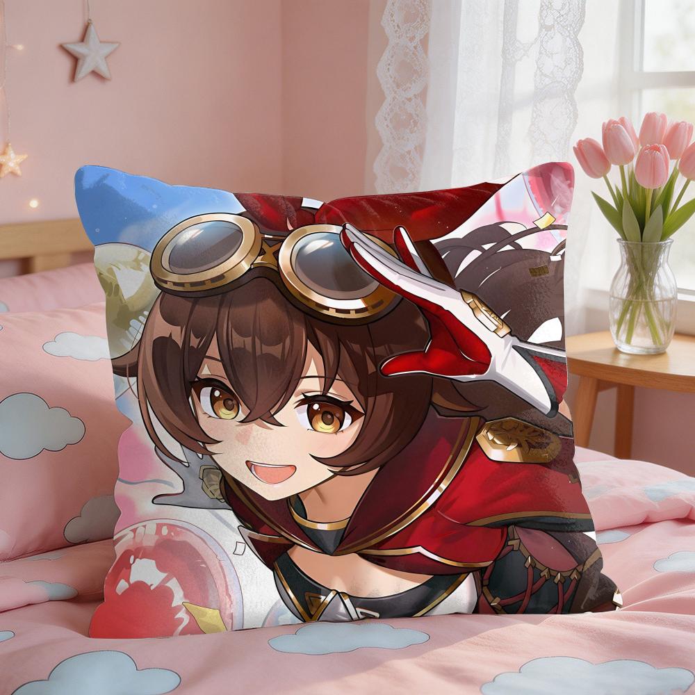 Amber Genshin Game Cushion Cover Short Plush Pillow Case Room Sofa Cushion Covers Home Decor Funda
