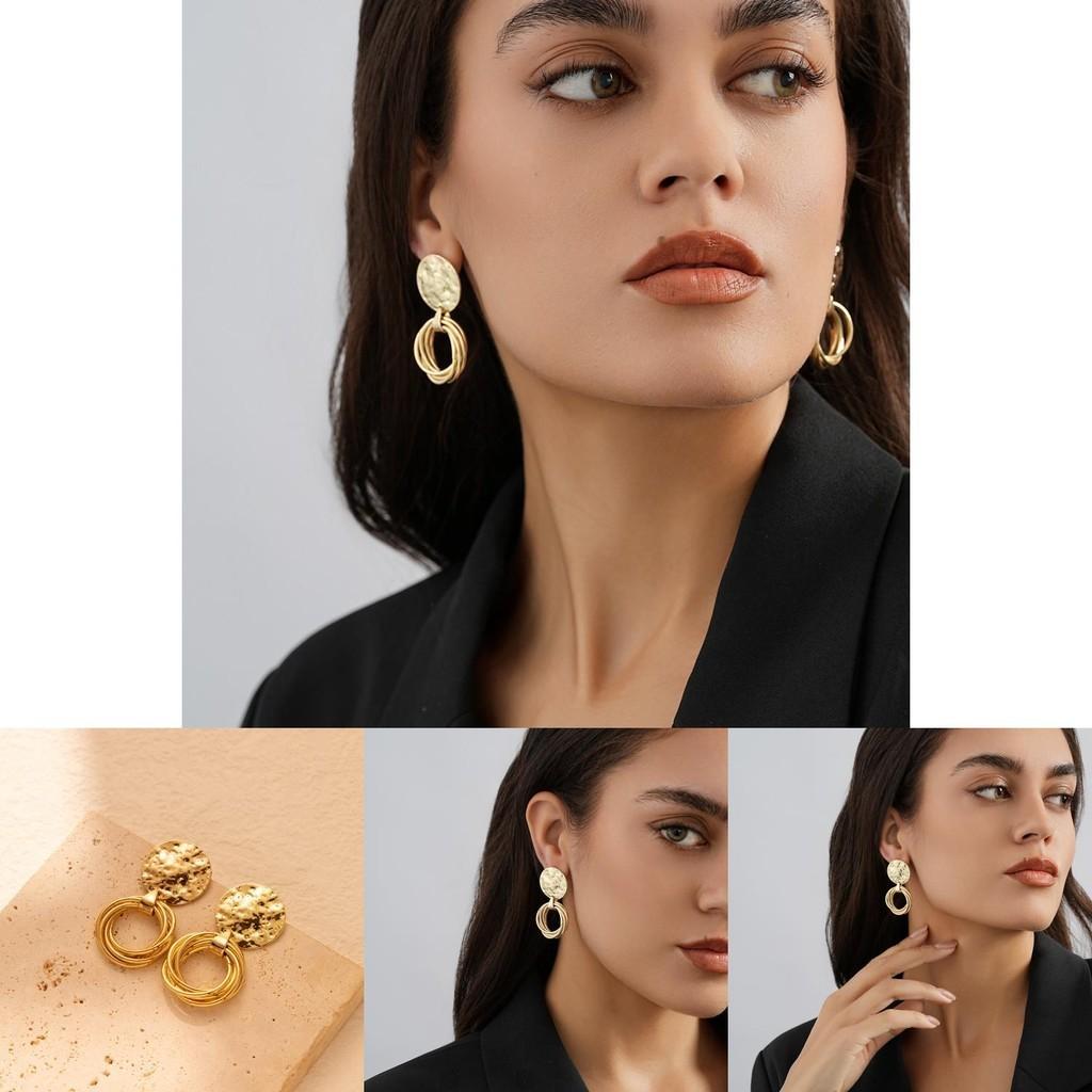 Elegant Geometric Alloy Earrings With Irregular Shapes Trendy Gold Circle Design