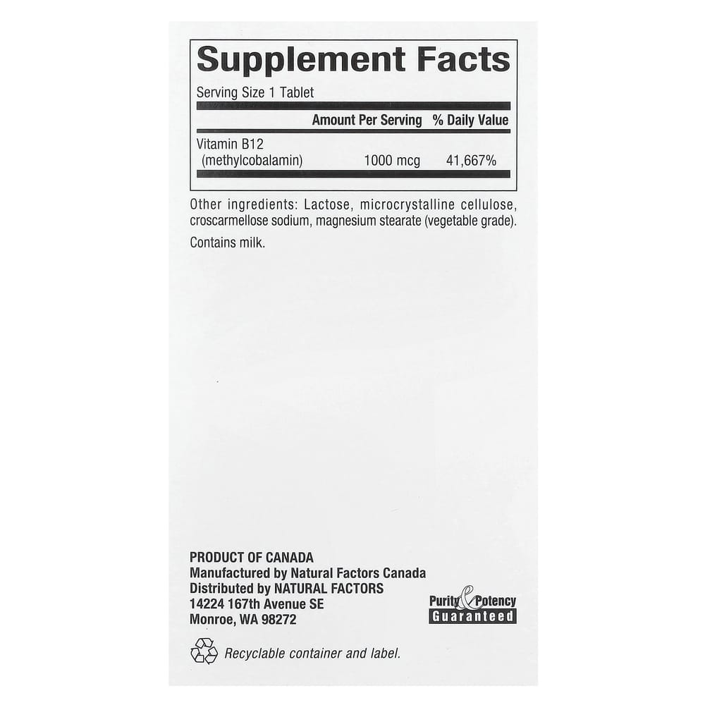 Natural Factors B12 Methylcobalamin 1000mcg Chewable, 90 Tablets