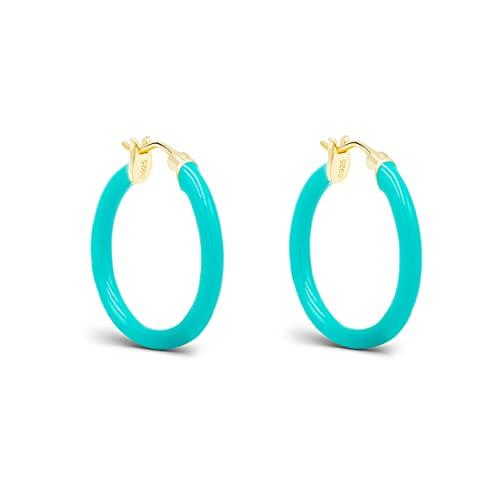 [Takeda Jewelry] Бирюзовые Серьги-Кольца, Серьги-Кольца из Настоящей Эмали, Стерлинговое Серебро S925, Популярные, Эмалированное Покрытие, Милые, Простые, Гипоаллергенные