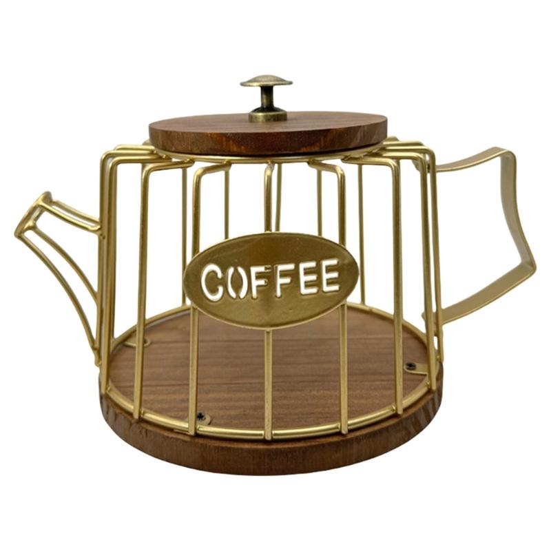 Органайзер для кофейных капсул с крышкой, большой вместимости, корзина для хранения капсул эспрессо, деревянная основа, кухонная столешница, подставка для чашек