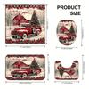 4pcs Vintage Red Truck Christmas Pattern Waterproof Shower Curtain With 12 Hooks Non-Slip Bathroom Rug Toilet U-Shape Mat Toilet Lid Cover Pad