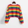 Women's Long Sleeve Striped Rainbow Sweater Ladies Hoodie Korean Polo Shirt