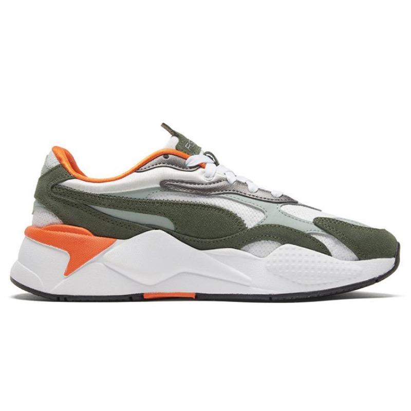 Puma RS-X Смешанный Металлик Женские Ткань Разделенная Кожа Искусственная Кожа Универсальные Трендовые Низкие Кроссовки Стиль Жизни Белый Зеленый 374668-01