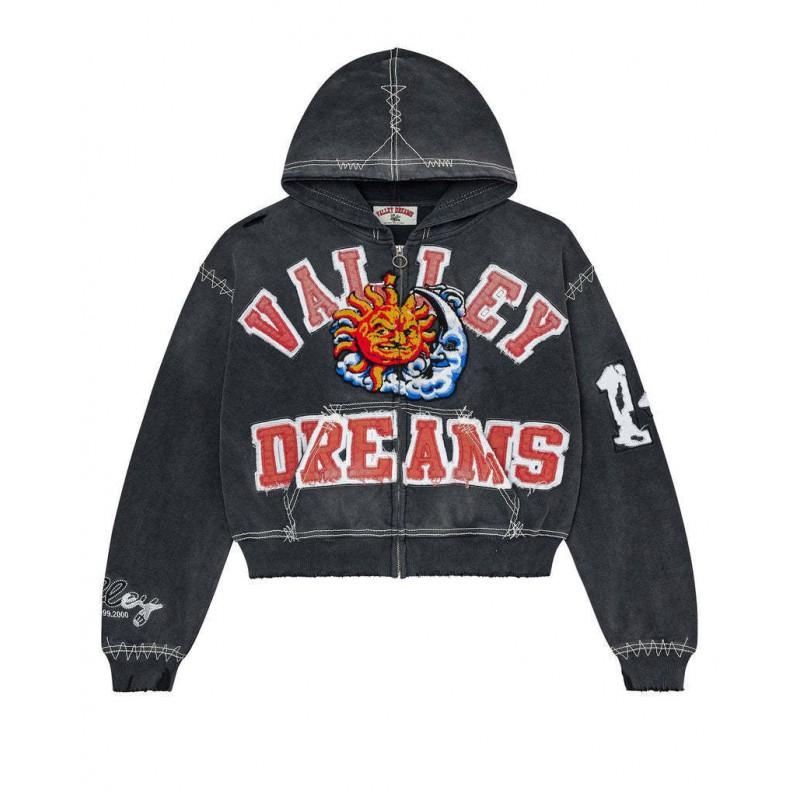 Unisex Oversized Hooded Zip-Up Sweatshirt With Graffiti Print Casual Streetwear