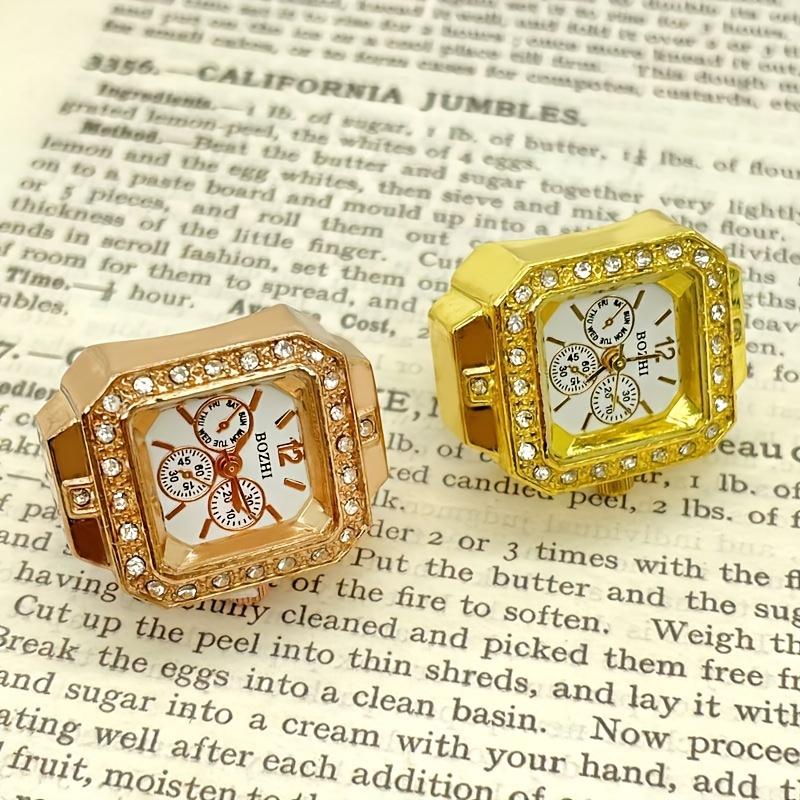 Trendy Diamond Ring Watch Square Full Diamond Adjustable Time Ring Watch Instagram