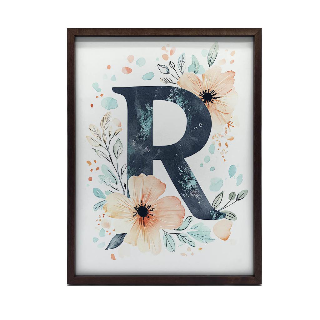 Plakat Litera "R" W Kwiatowym Wieniecu Plakat Litera "R" W Kwiatowym Wieniecu, 50X70 Cm, Bez Ramy, Płótno Premium Na Blejtramie