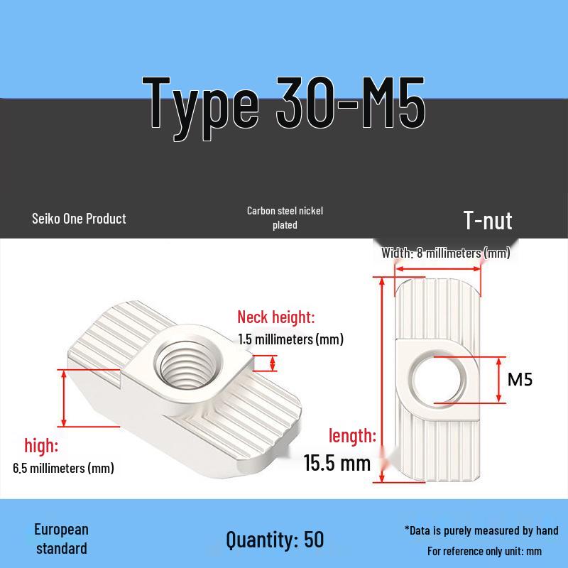 European Standard T-Slot Aluminum Profile Nuts: Wing Nuts M3-M8, Types 20/30/40/45.