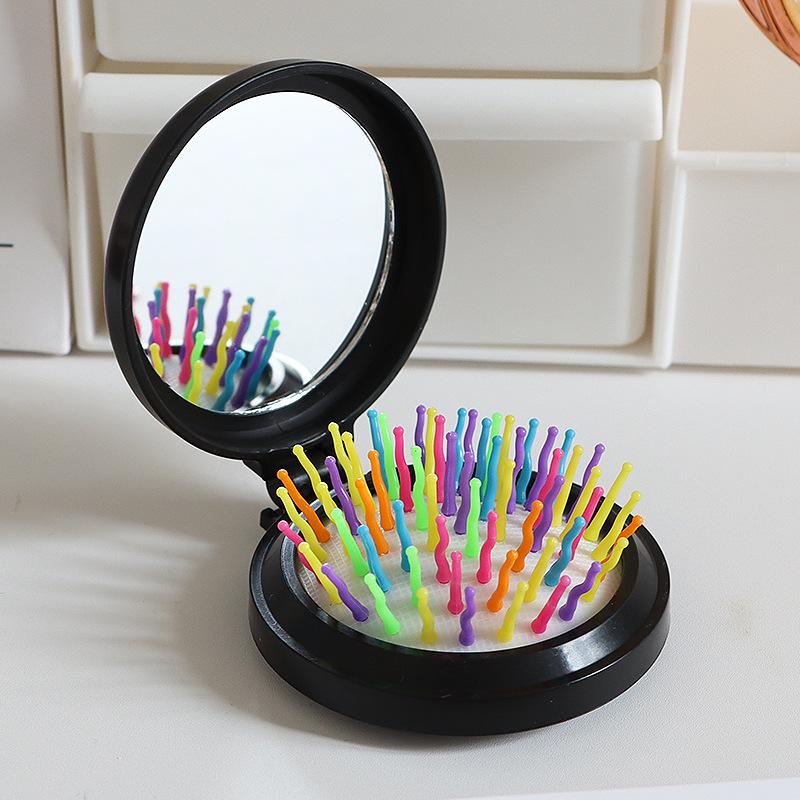 Компактная складная расческа с зеркалом и массажем воздушной подушкой для девочек