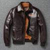 Chinese Size Brown Oil Waxed First Layer Genuine Cowhide A2 Flight Jackets Men Leather Jacket Autumn