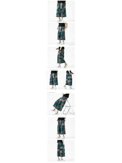 2022 Мужские летние капри из хлопка и льна с китайским принтом, больших размеров, в повседневном стиле с широкими штанинами