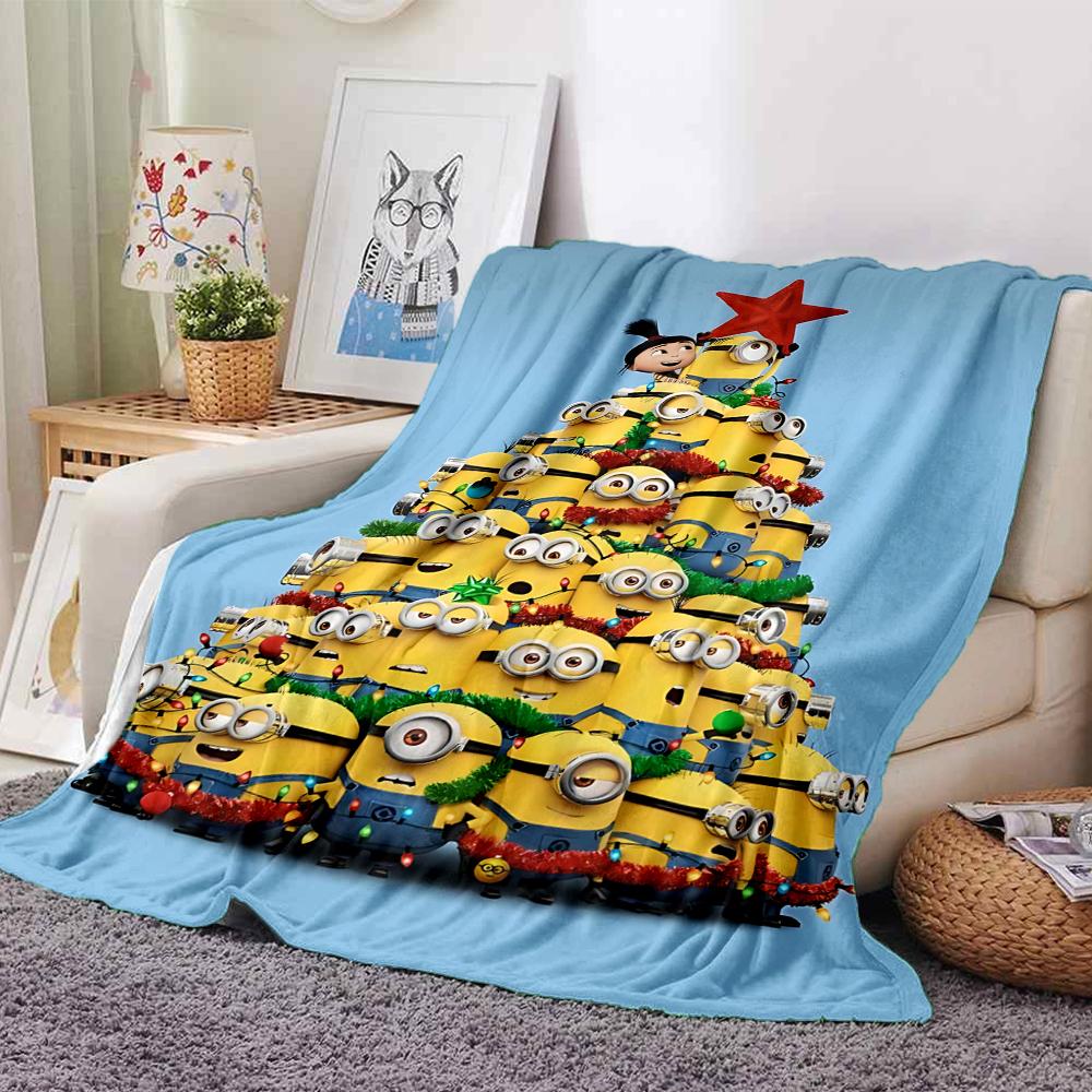 1Pc Christmas Minions Celebration Blanket Soft Throw Blanket For Home Bedroom Bed Sofa Travel Office Solid Christmas Blanket