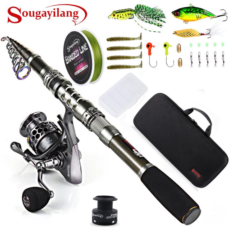 Fishing Rod Combo with Telescopic Fishing Pole Spinning Reels Fishing Bag Lure Line Sets Accessories