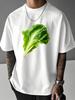 Unisex Summer White Short Sleeve Tee Realistic Green Chinese Cabbage Vegetable Graphic Print Crew Neck Loose Casual Male Daily Tops