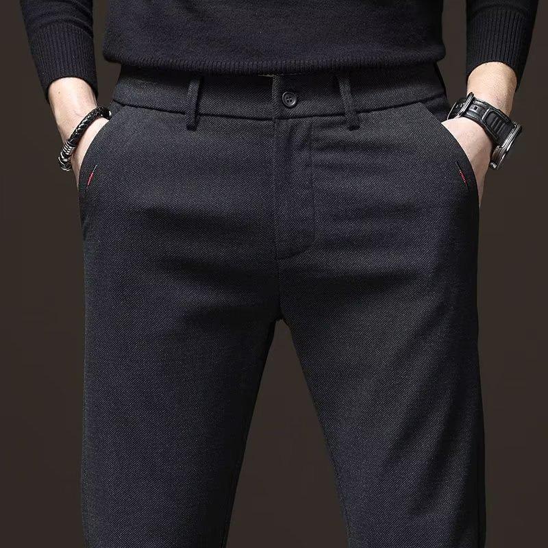 2023 Мужские приталенные утепленные повседневные брюки: Осень/Зима Свободные Прямые Брюки