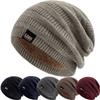 New Style Unisex Letter Label Warm Hat Stylish Plush Fur Lined Soft Beanie Dandy Hat Thick Winter Hats For Women Men Knitted Hat