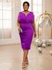 Purple Midi Dresses Women O Neck Long See Through Sleeve Empire Evening Cocktail Party Dress
