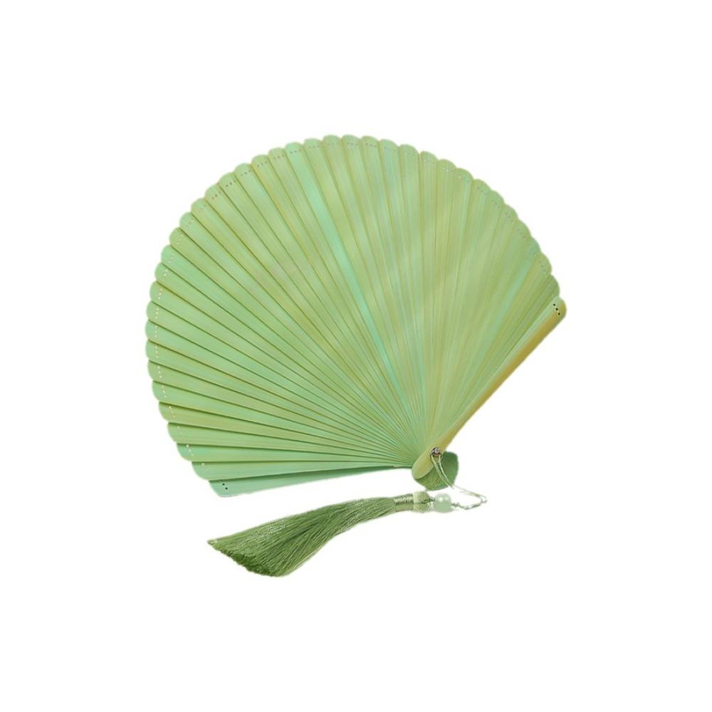 Retro Bamboo Folding Fan Solid Color with Tassels Folding Hand Fan Portable Decorative Fan Handheld Fan Cultural Activities