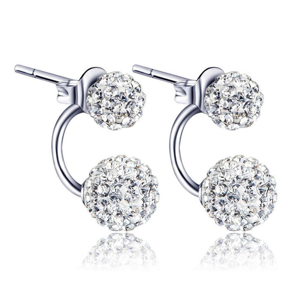 Women Jewelry  Double Beaded Rhinestone Crystal Stud Earrings