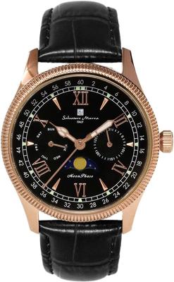 Часы Moon Phase Multi Calendar 5 ATM Waterproof Business Formal Leather Belt Limited Model Pink Gold Black [Salvatore Mara] Men's SM24110-PGBK