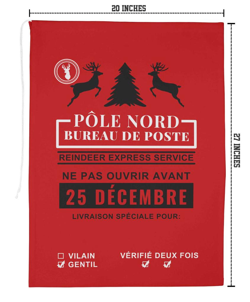 Printtoo 2 шт. Большие мешки Санты с завязками на шнурке, холщовые рождественские подарочные сумки для детей, Рождество 27x20 дюймов