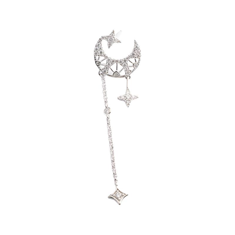 APM Monaco earrings Single moon and star pendant earrings, 925 silver full of diamonds and zircons, silver white, elegant and exquisite AE12575OX